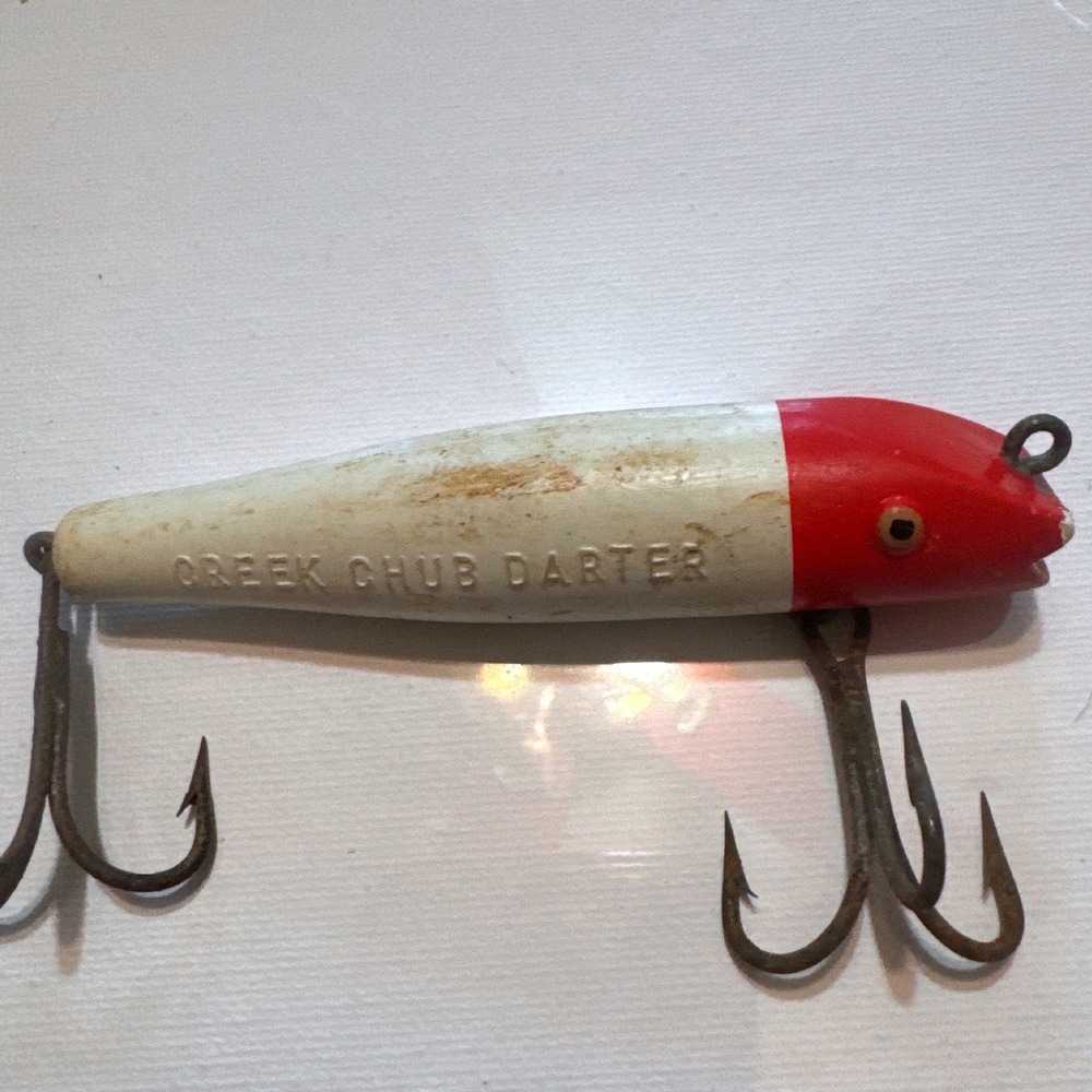 Creek Chub Darter Fishing Lure Red Head White Wood Vintage 3.75in Fair Condition